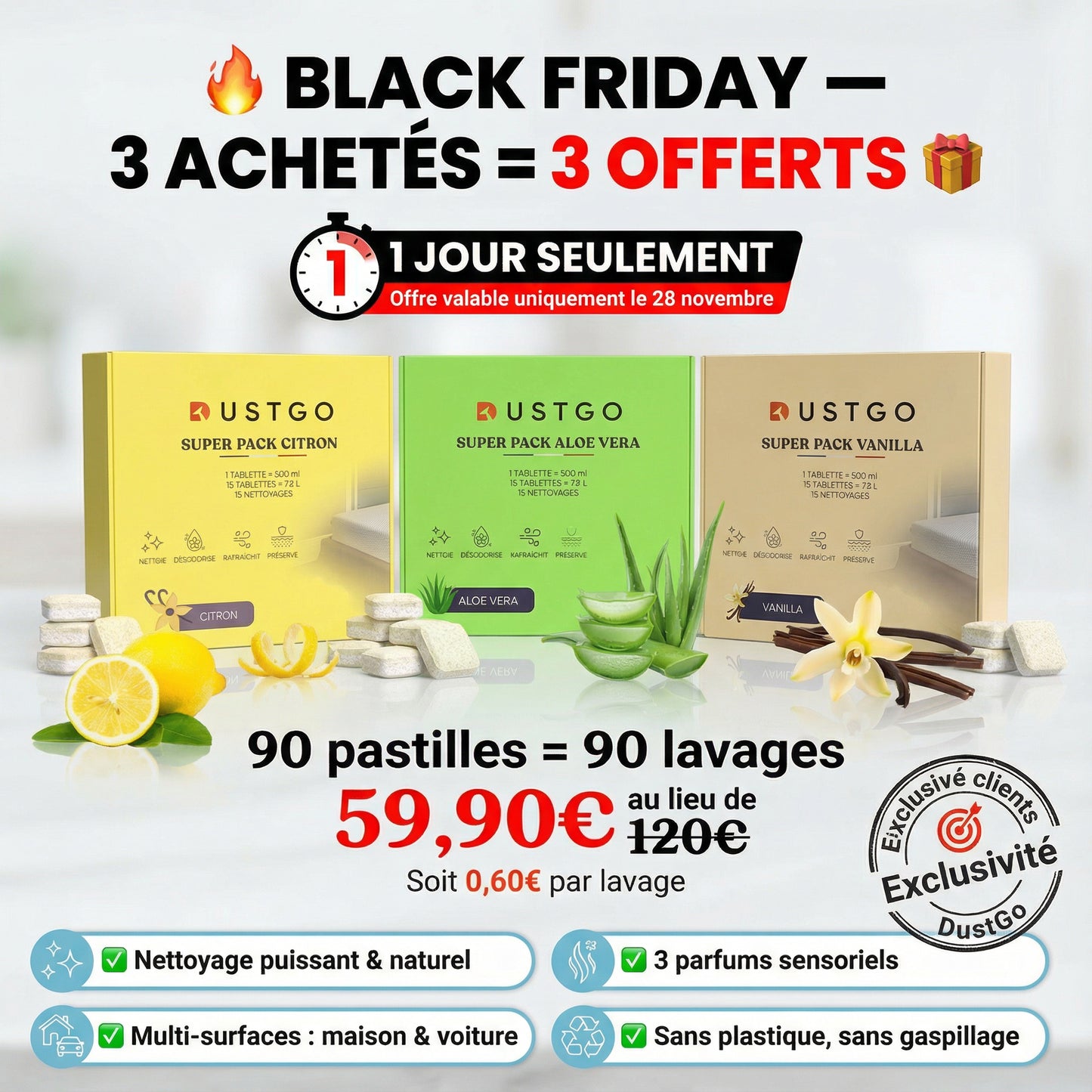 ✨Mega pack détergent Multi-surfaces 90 Pastilles ✨