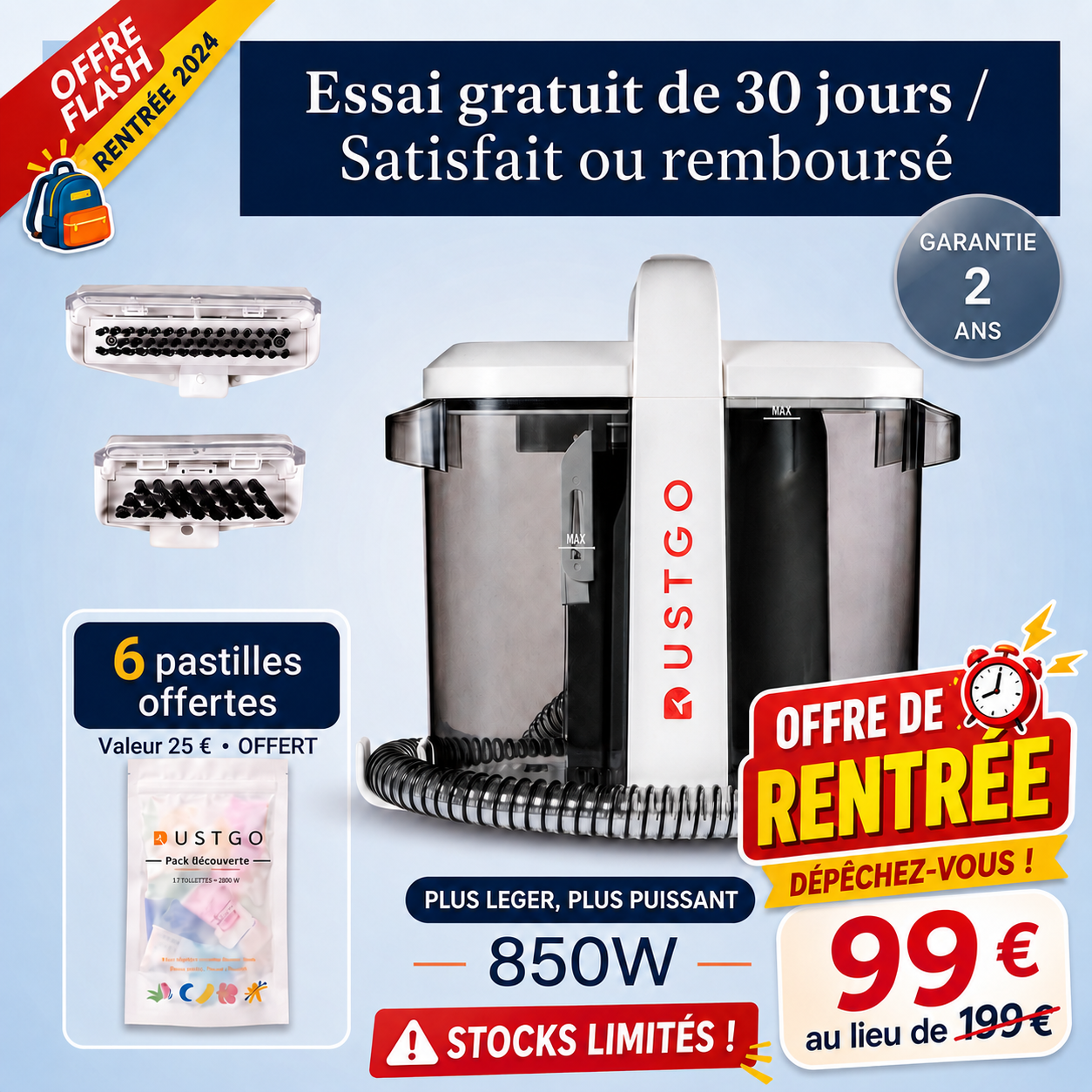 Shampouineuse Dustgo Ultra 2 + Détergents Offerts