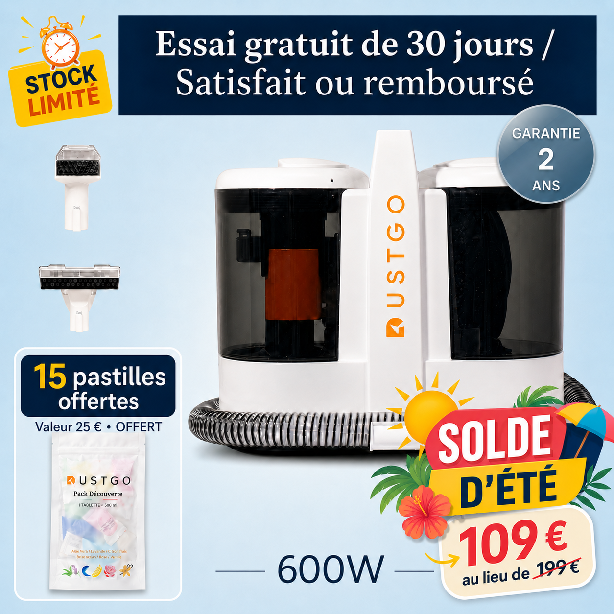 Shampouineuse Dustgo + Détergents Offerts