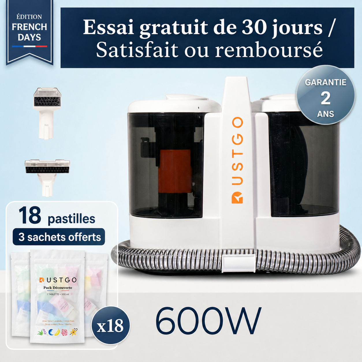 Shampouineuse Dustgo + Détergents Offerts