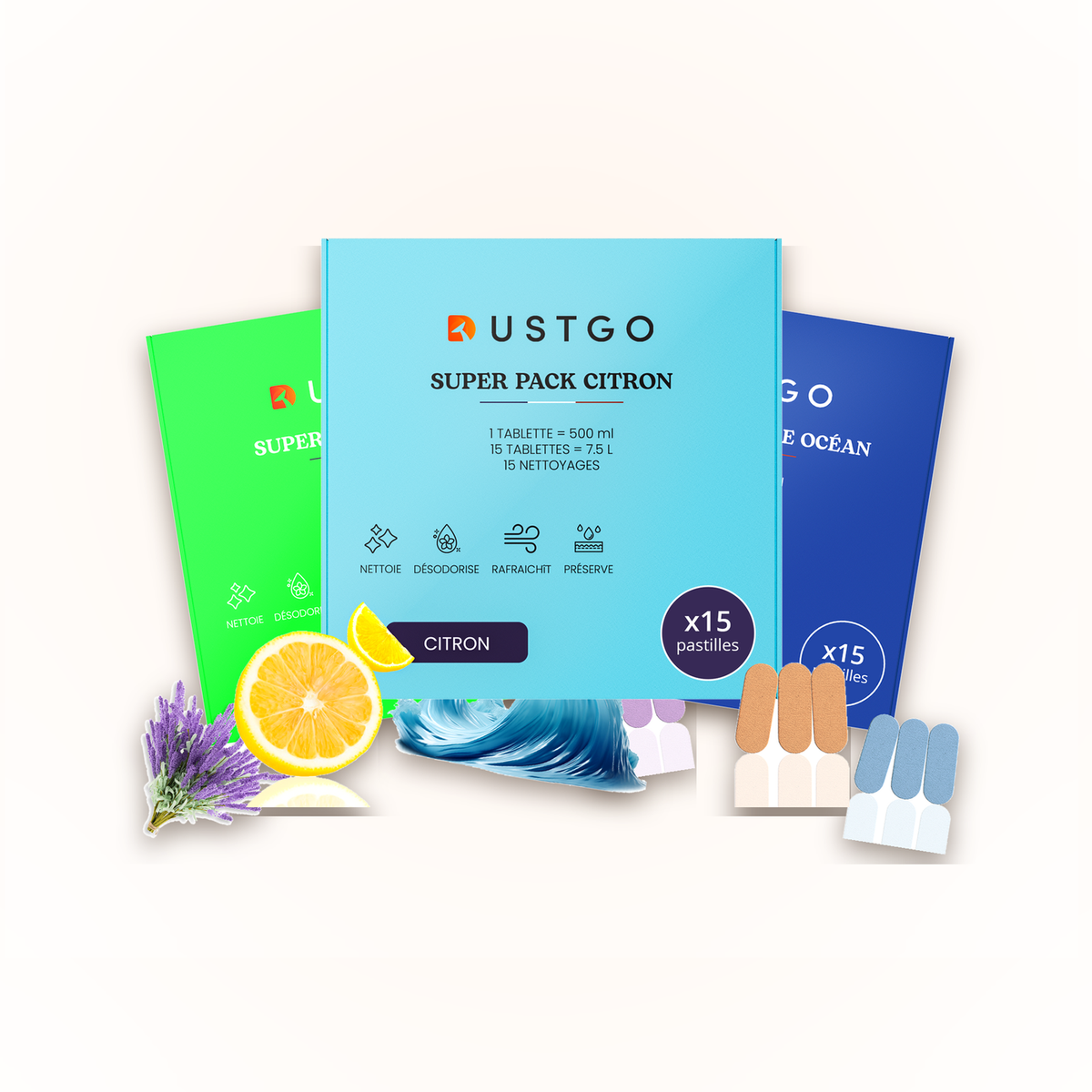Pack Sérénité DustGo — 45 pastilles de détergent, 3 parfums