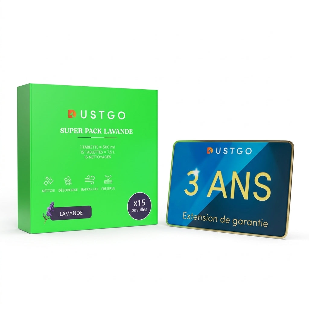 Pack Complet DustGo : boîte de 15 pastilles et carte d'extension de garantie 3 ans