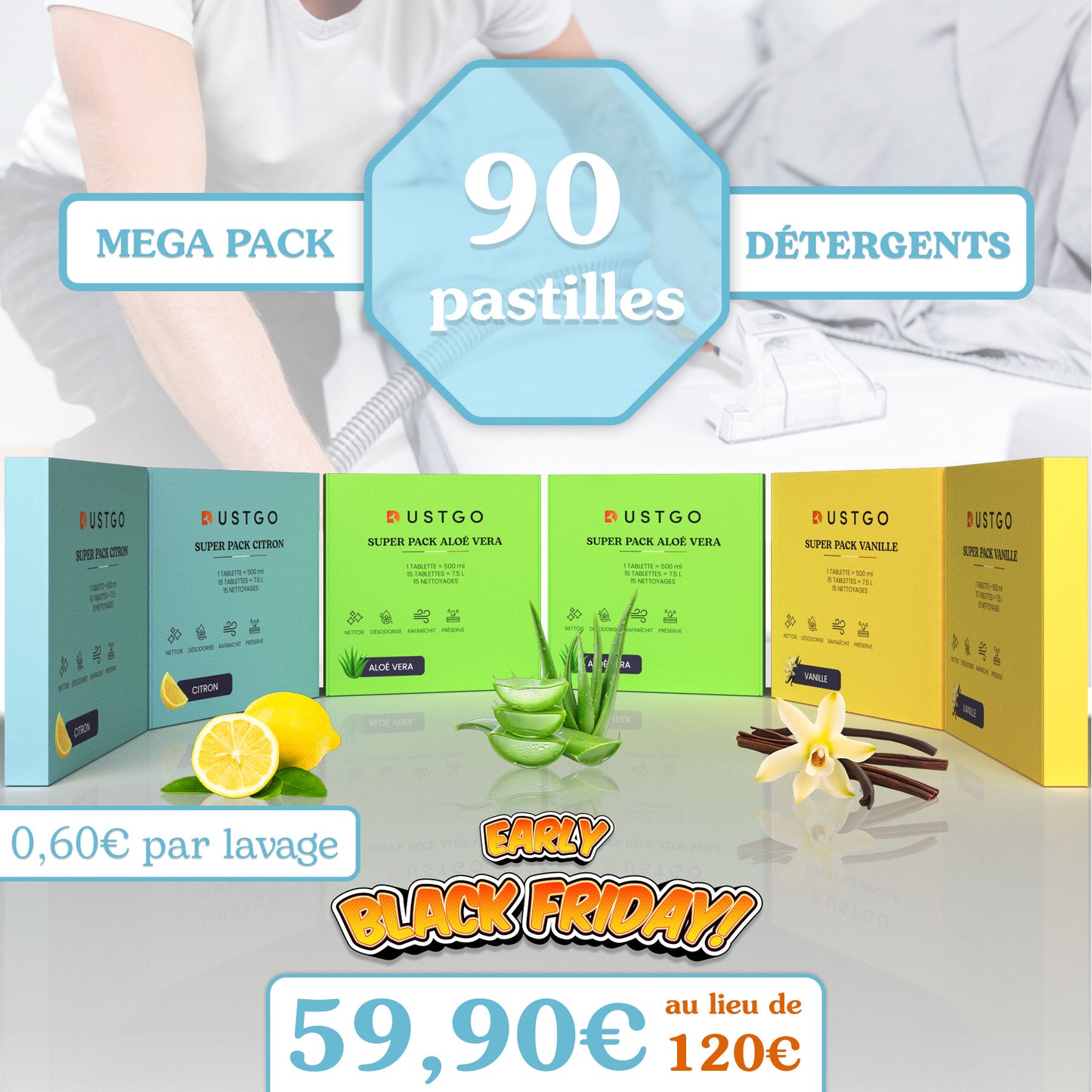 ✨Mega pack détergent Multi-surfaces 90 Pastilles ✨