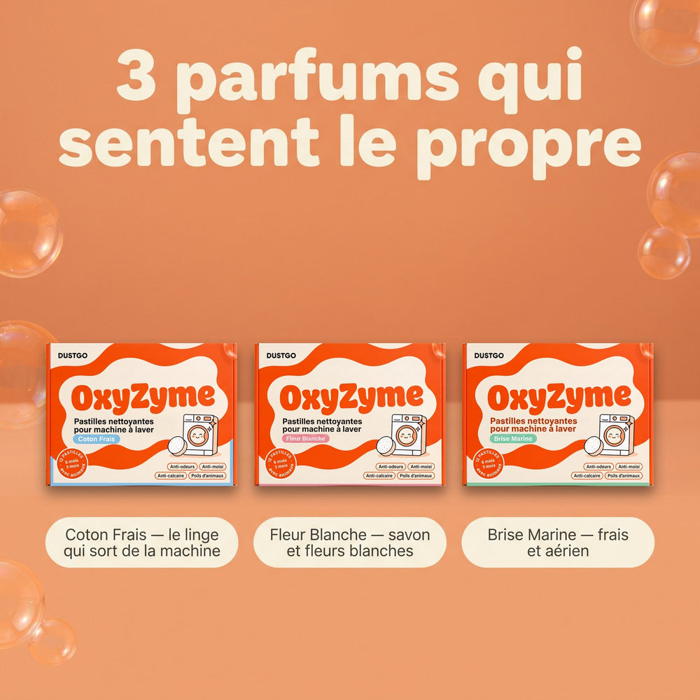 3 parfums qui sentent le propre : Coton Frais, Fleur Blanche, Brise Marine